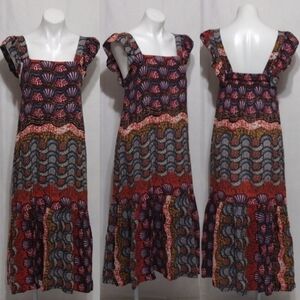 Corey Lynn Calter Doriane Tiered Midi Dress Square Neck Ruffle Sleeve XS Boho